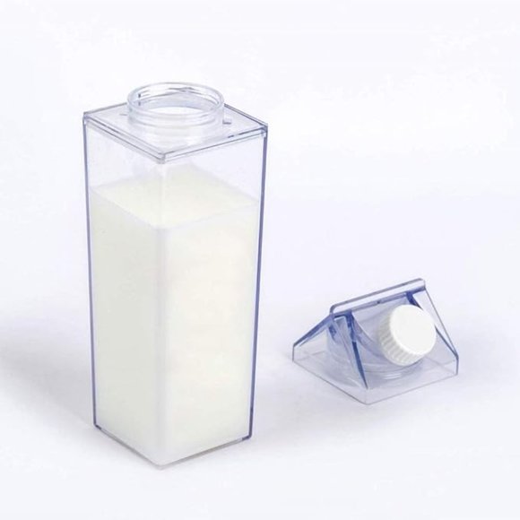 Milk Carton Water Bottle 17oz (500mL) Plastic Clear Square Milk Bottles No BPA - Picture 4 of 5